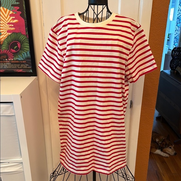 Ellison Red and White Striped Dress-Sz L - Picture 1 of 5